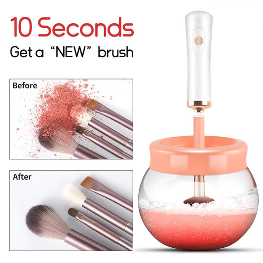 Makeup Brush Cleaner,Electric Makeup Brush Cleaner Machine with 8 Rubber Collars,Deep Cosmetic Automatic Brush Spinner for All Brushes,Wash and Dry in Seconds (Pink)
