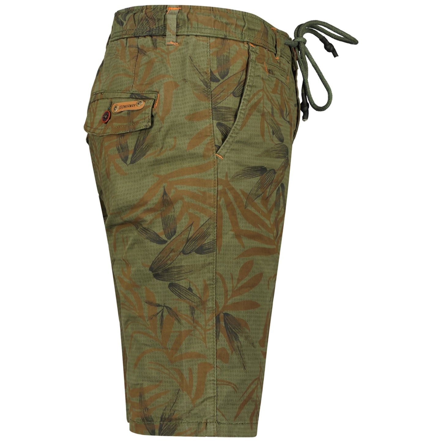 Geographical Norway shorts for men in camouflage green with a drawstring waist and side pocket.