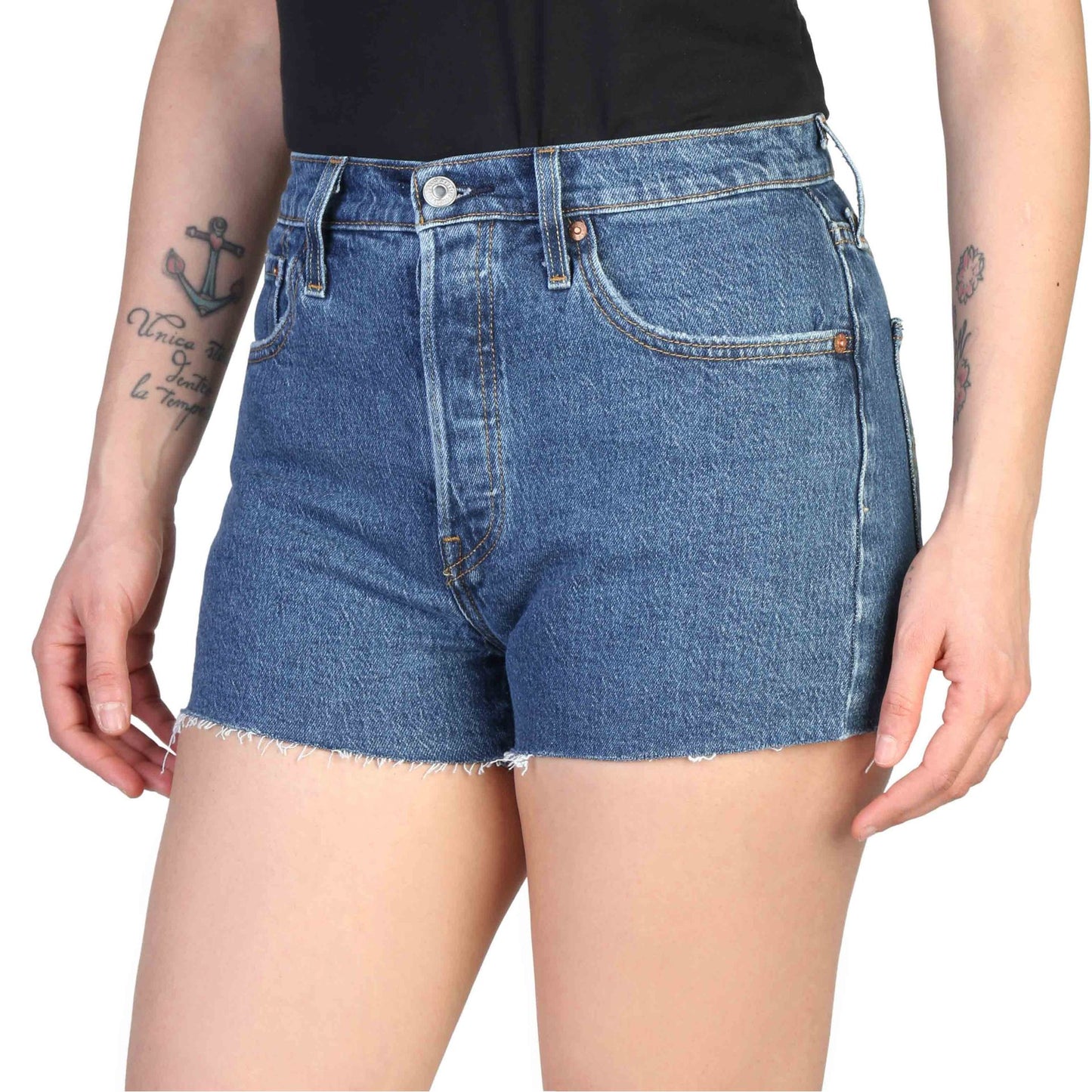 Levis women's shorts in blue denim, perfect for spring/summer fashion, designed for women.
