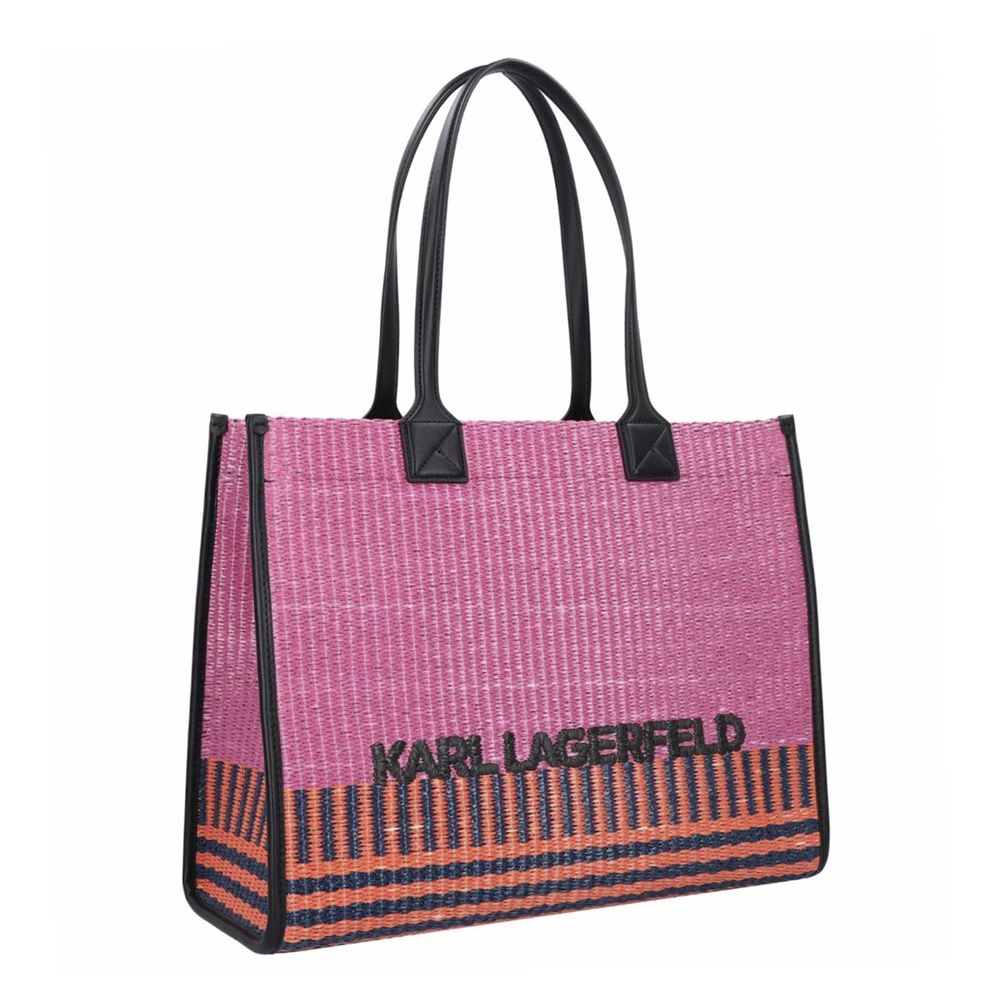 Karl Lagerfeld women's shopping bags in pink and orange, stylish tote for Spring/Summer collection.