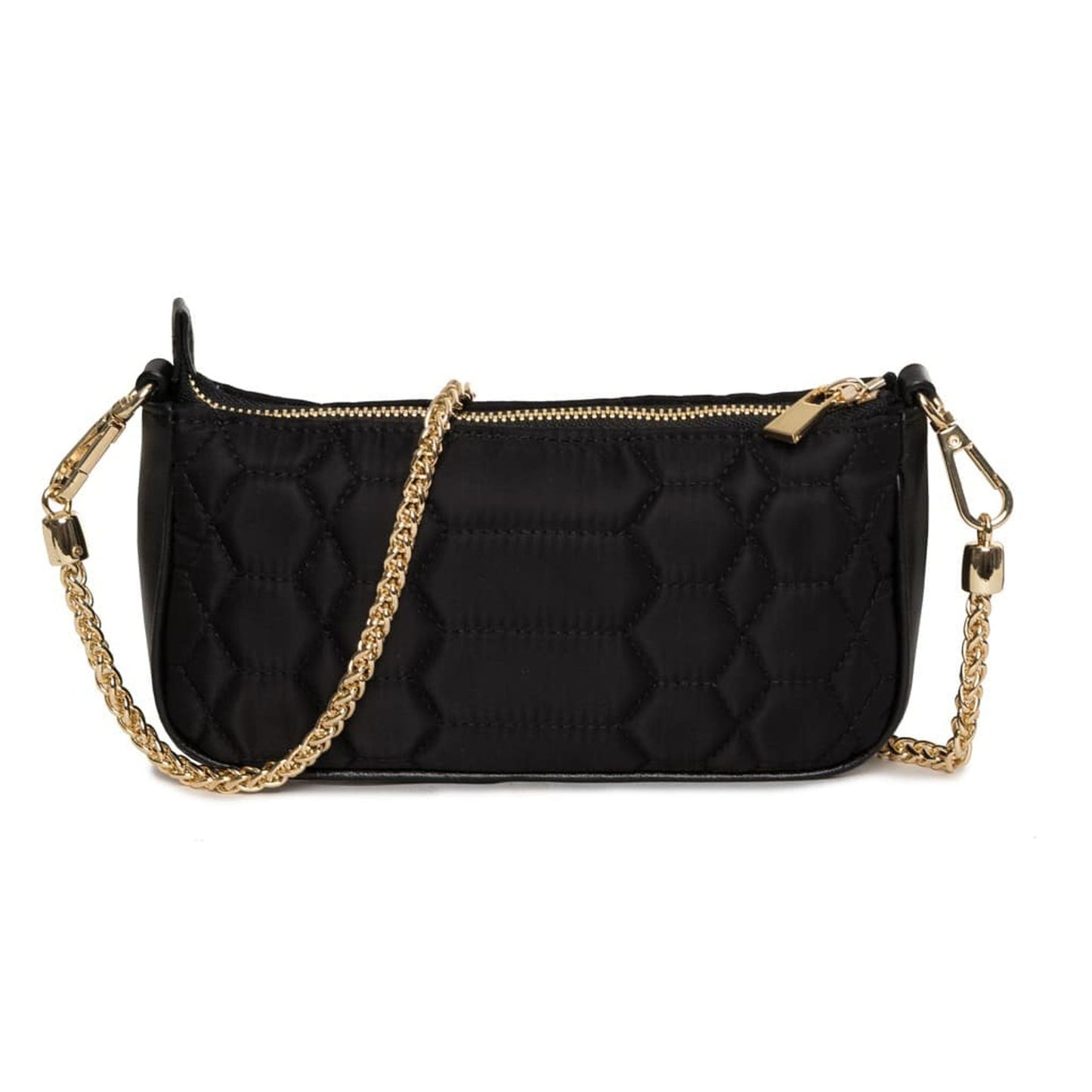 Cavalli Class shoulder bags for women in black with quilted design and gold chain strap.