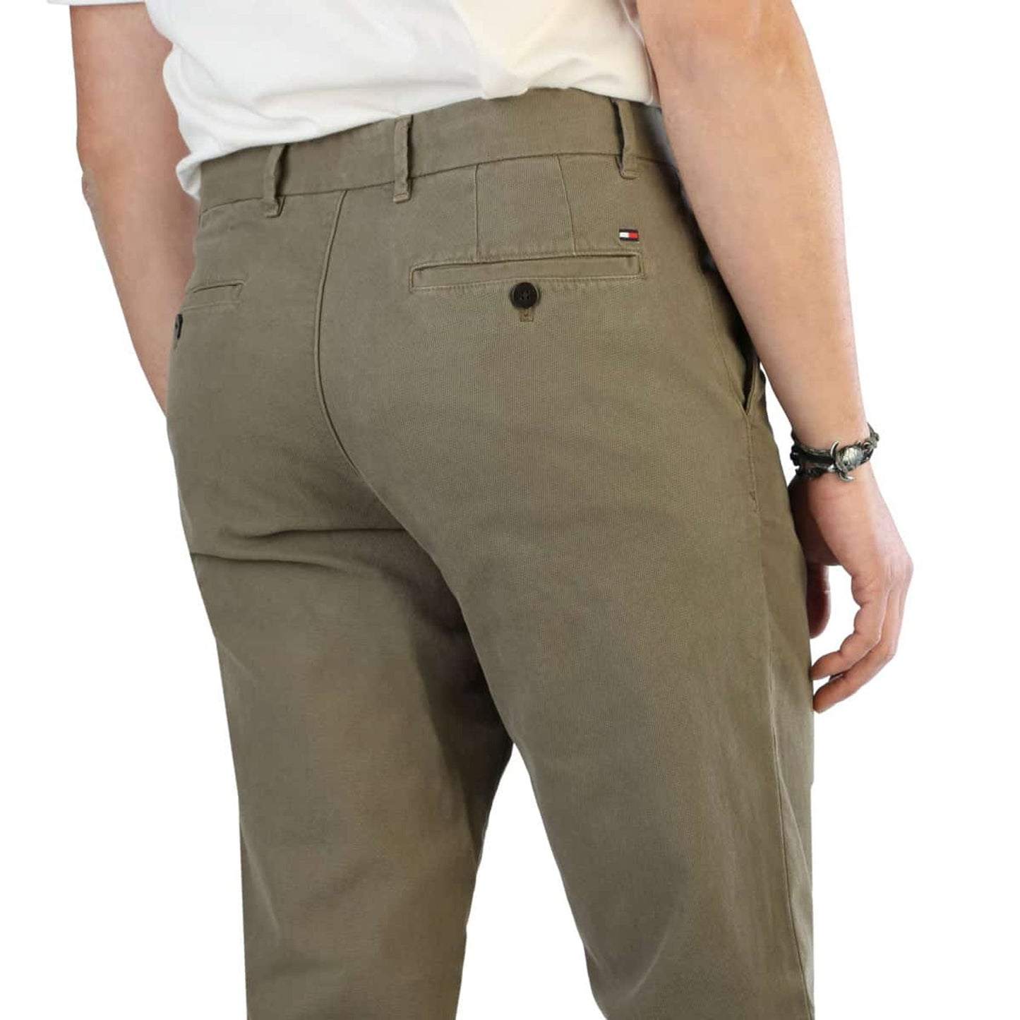 Tommy Hilfiger men's trousers shown from the back, featuring a classic design and tailored fit.