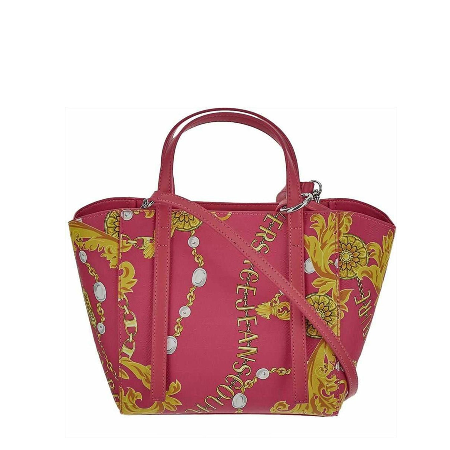 Versace women's shopping bags pink shopping bag with yellow intricate design and handle