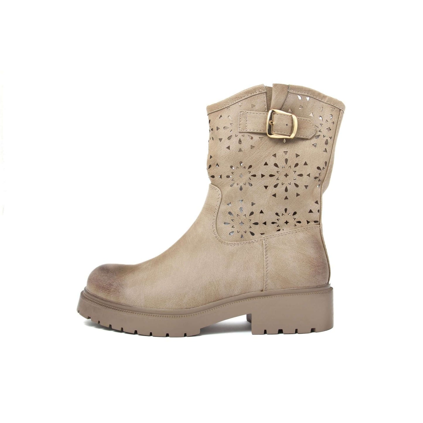 Fashion Attitude Ankle boots in beige with decorative cutouts and a buckle detail.