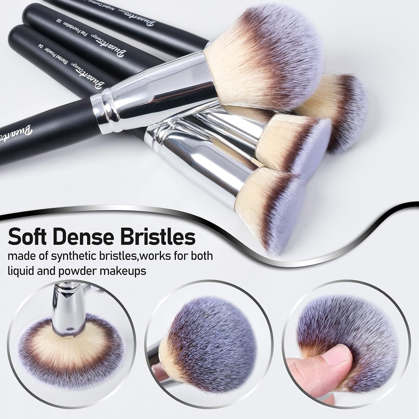 19Pcs ULTRA SOFT Black Labeled Makeup Brushes Set Contains Large Powder Flat Foundation Blending Blush Face Contour Concealers Brush (16Pcs Matte Black S)