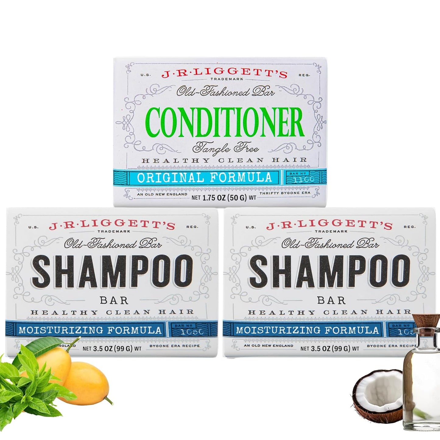 J.R.LIGGETT'S Moisturizing Formula Shampoo Bar and Conditioner Bar 3-Pack, All-Natural, Plant-Based Solid Hair Care Set, Sulfate-Free, 2 X 3.5 Oz Shampoo / 1.75 Oz Conditioner