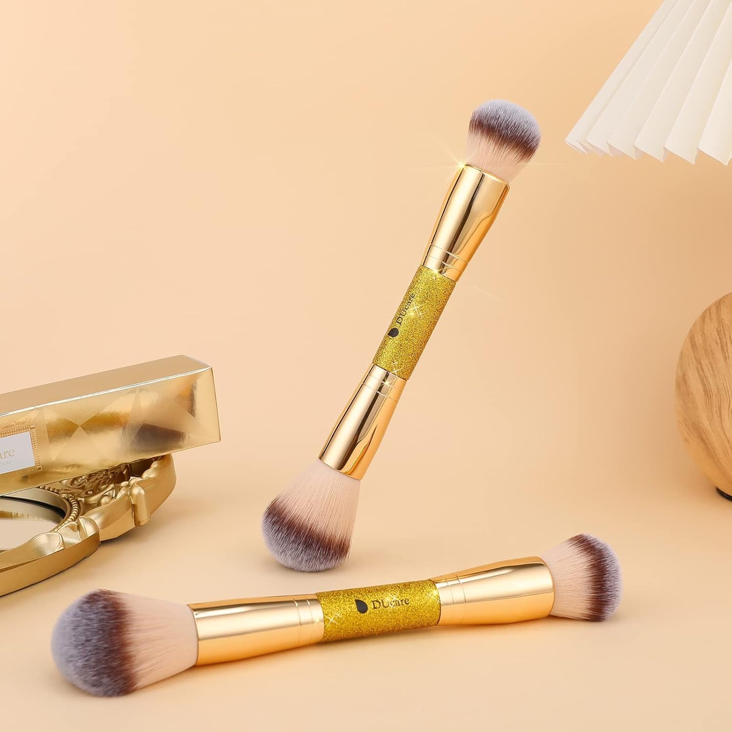 Dual-Ended Cream + Powder Brush,2-In-1 Foundation Makeup Brush for Creating a Gorgeous, Airbrushed-Looking Complexion, Vegan & Cruelty-Free