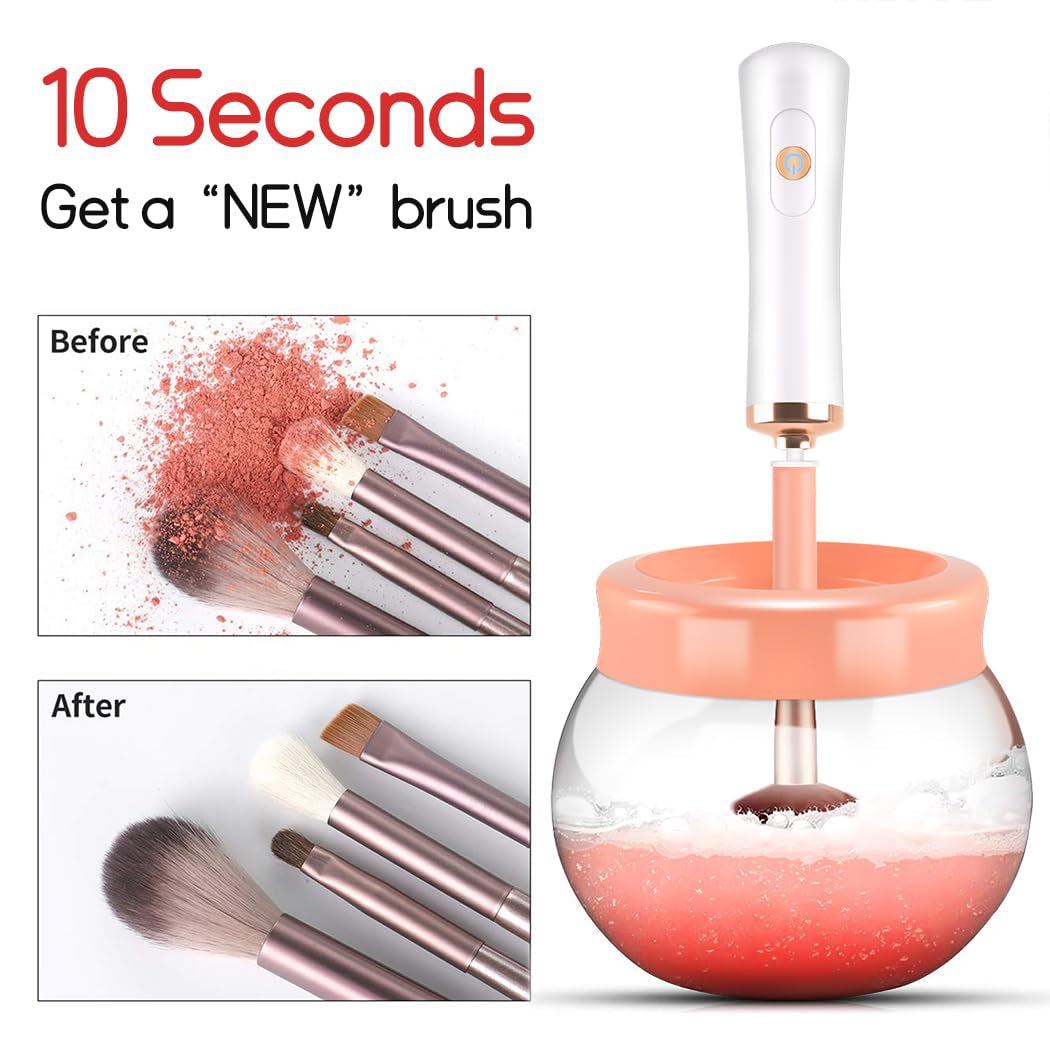Makeup Brush Cleaner,Electric Makeup Brush Cleaner Machine with 8 Rubber Collars,Deep Cosmetic Automatic Brush Spinner for All Brushes,Wash and Dry in Seconds (Pink)