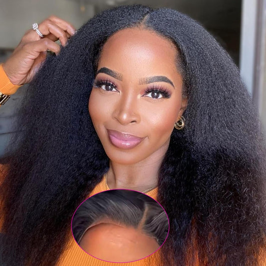 Wear and Go Glueless Wig for Beginners 5X5 HD Lace Closure Wigs Human Hairfor Black Women 180% Density Kinky Straight Glueless Wigs Human Hair Pre Plucked Pre Cut Lace Natural Color 34Inch