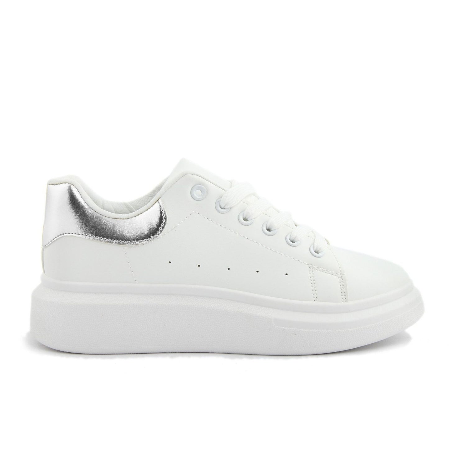 Fashion attitude sneakers for women featuring a sleek white design and modern silver accents.
