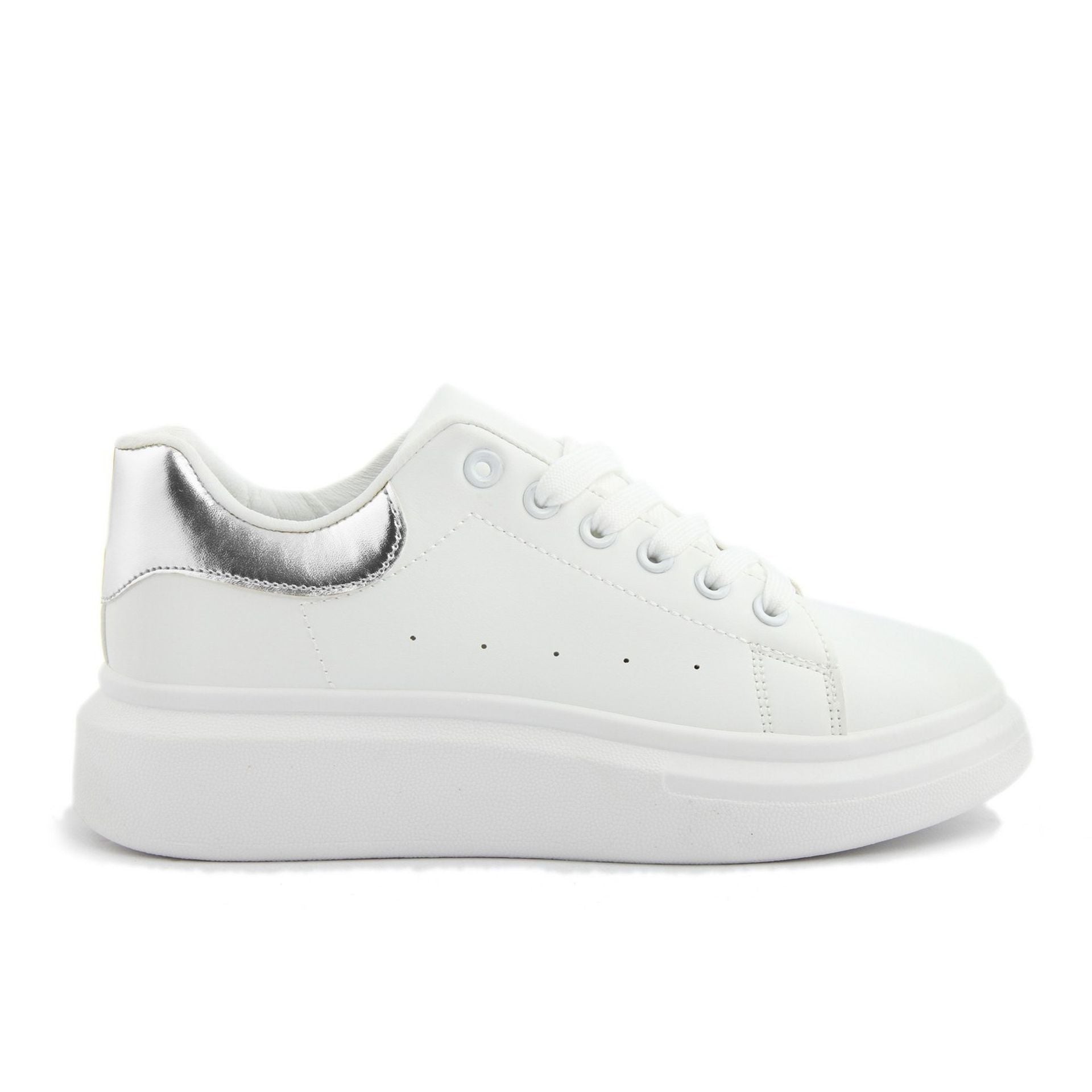 Fashion attitude sneakers for women featuring a sleek white design and modern silver accents.