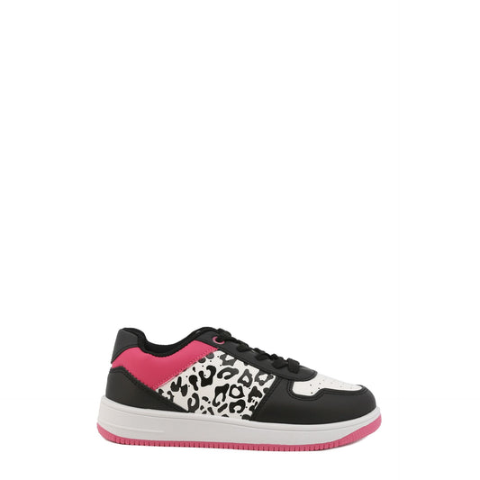 Shone kids summer sneakers in black, white, and pink leopard print design for stylish summer outings.