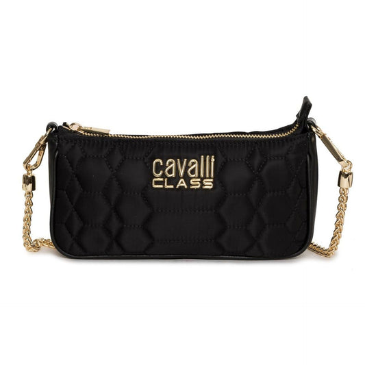 Cavalli Class shoulder bags for women in black with quilted design and gold accents.