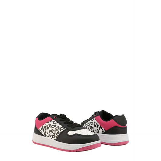Shone kids summer sneakers in black, white, and pink with leopard print design.