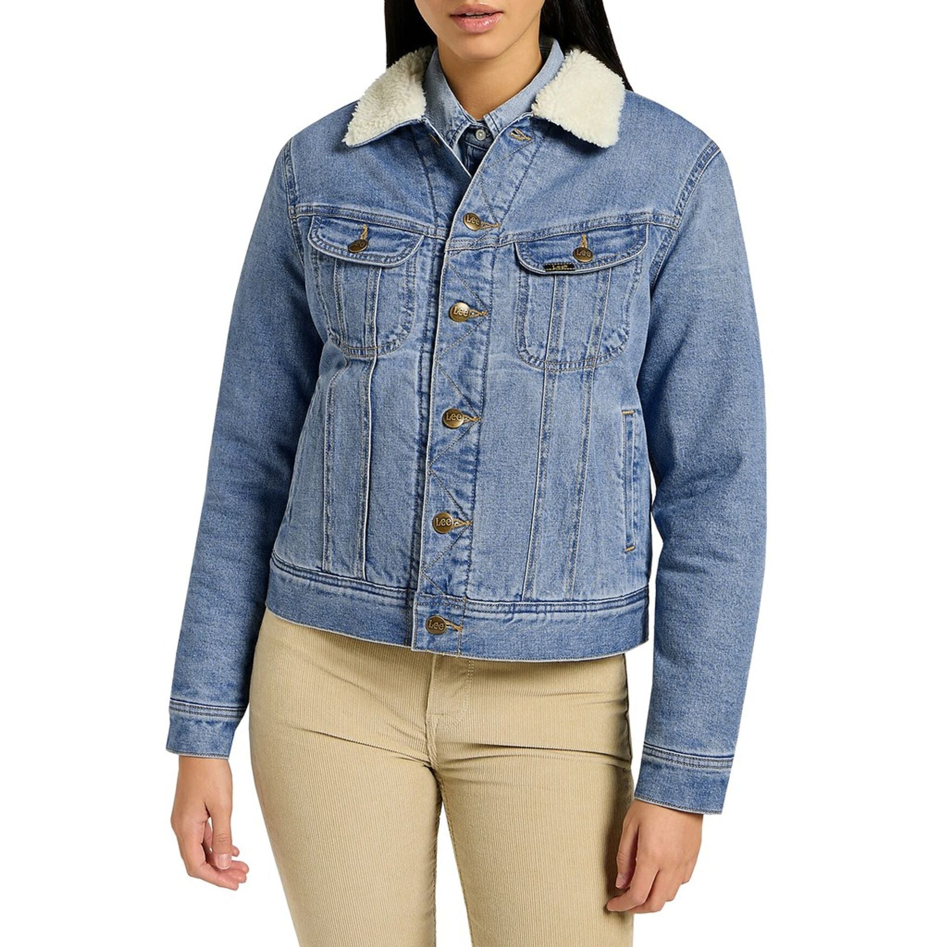 Women's bomber jackets featuring a stylish, cozy denim look with a fur-lined collar, perfect for casual wear.