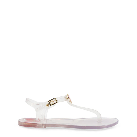 Love Moschino flip flops women in clear design with buckle, perfect for spring/summer fashion.