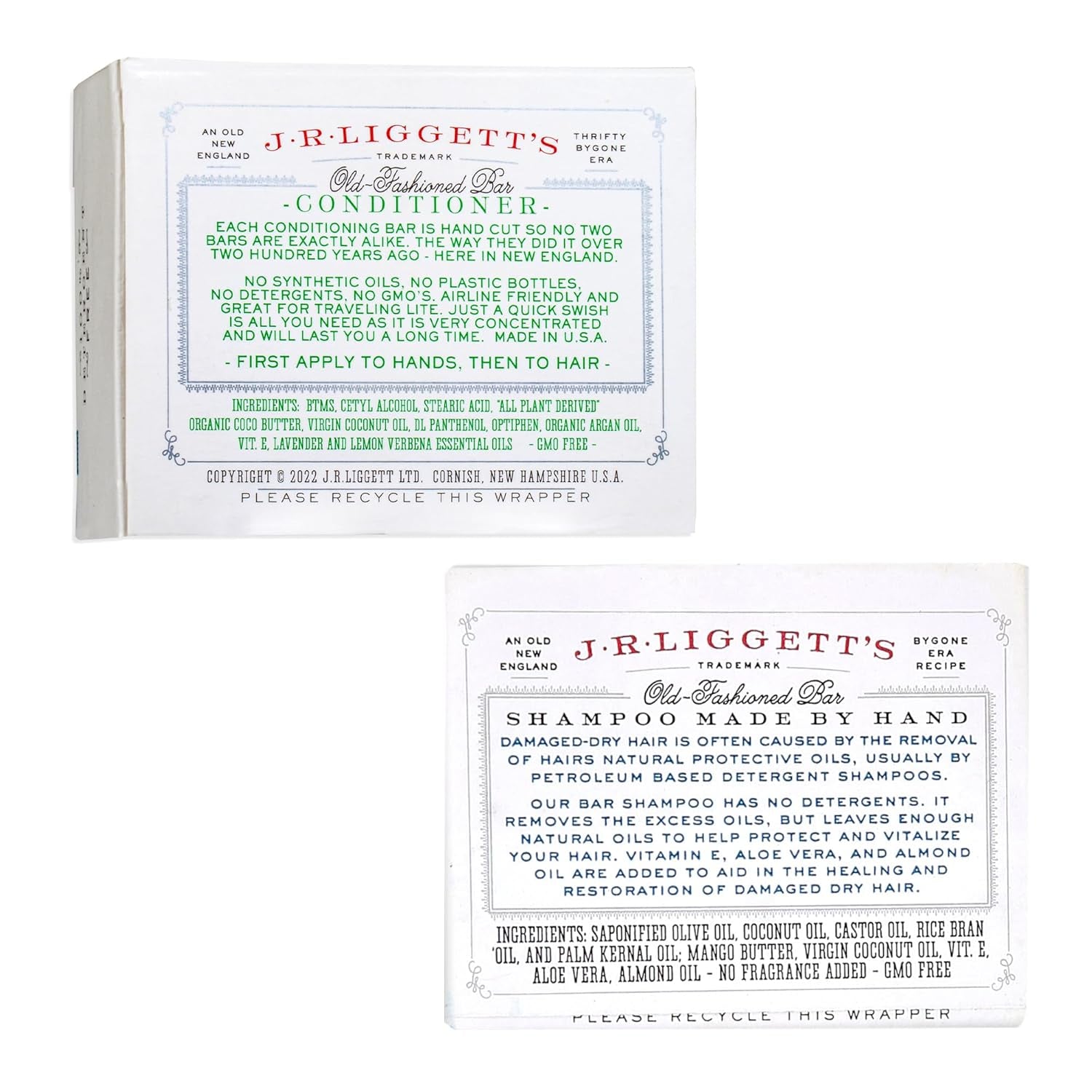 J.R.LIGGETT'S Moisturizing Formula Shampoo Bar and Conditioner Bar 3-Pack, All-Natural, Plant-Based Solid Hair Care Set, Sulfate-Free, 2 X 3.5 Oz Shampoo / 1.75 Oz Conditioner