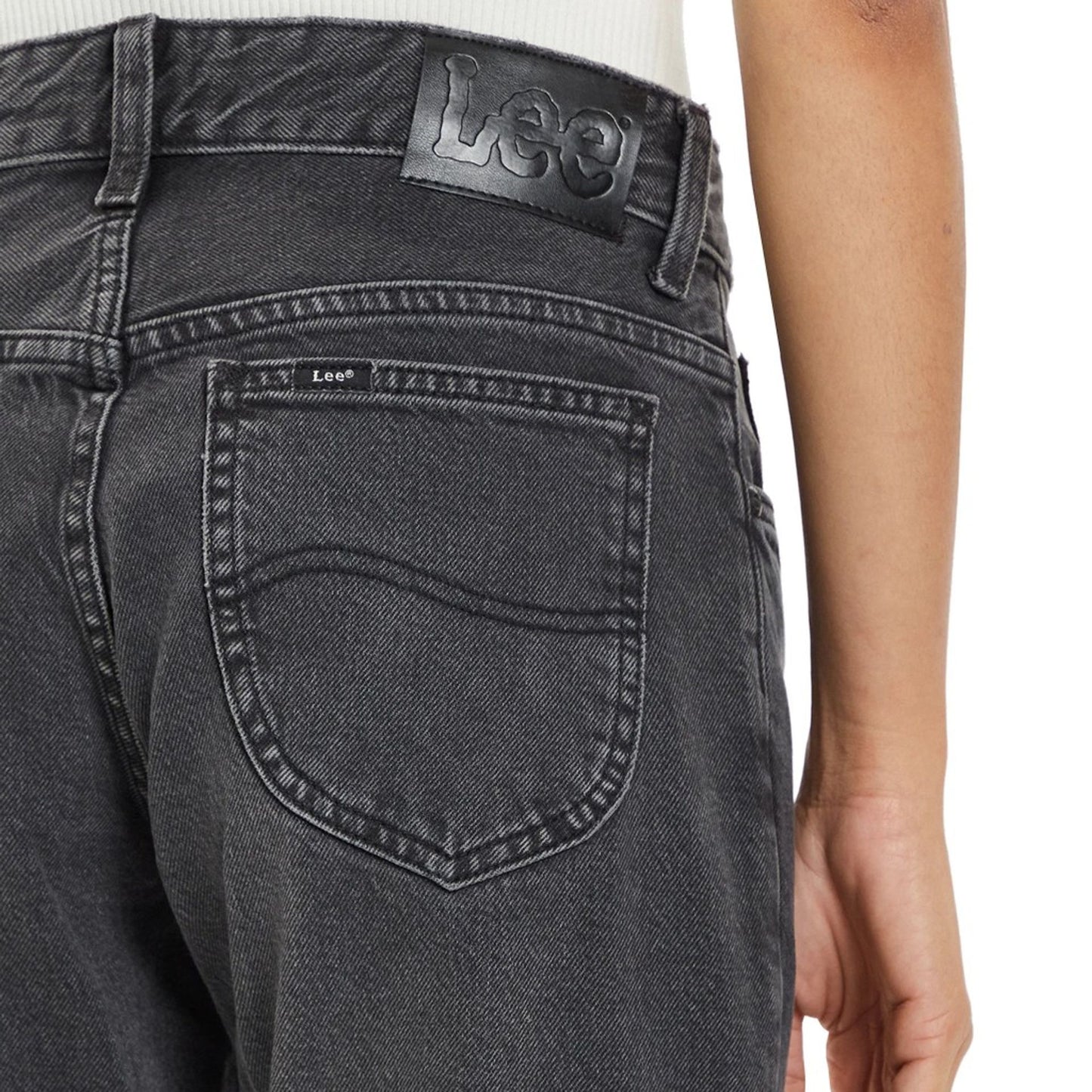 Back view of women's Lee jeans showcasing the logo and pocket details.