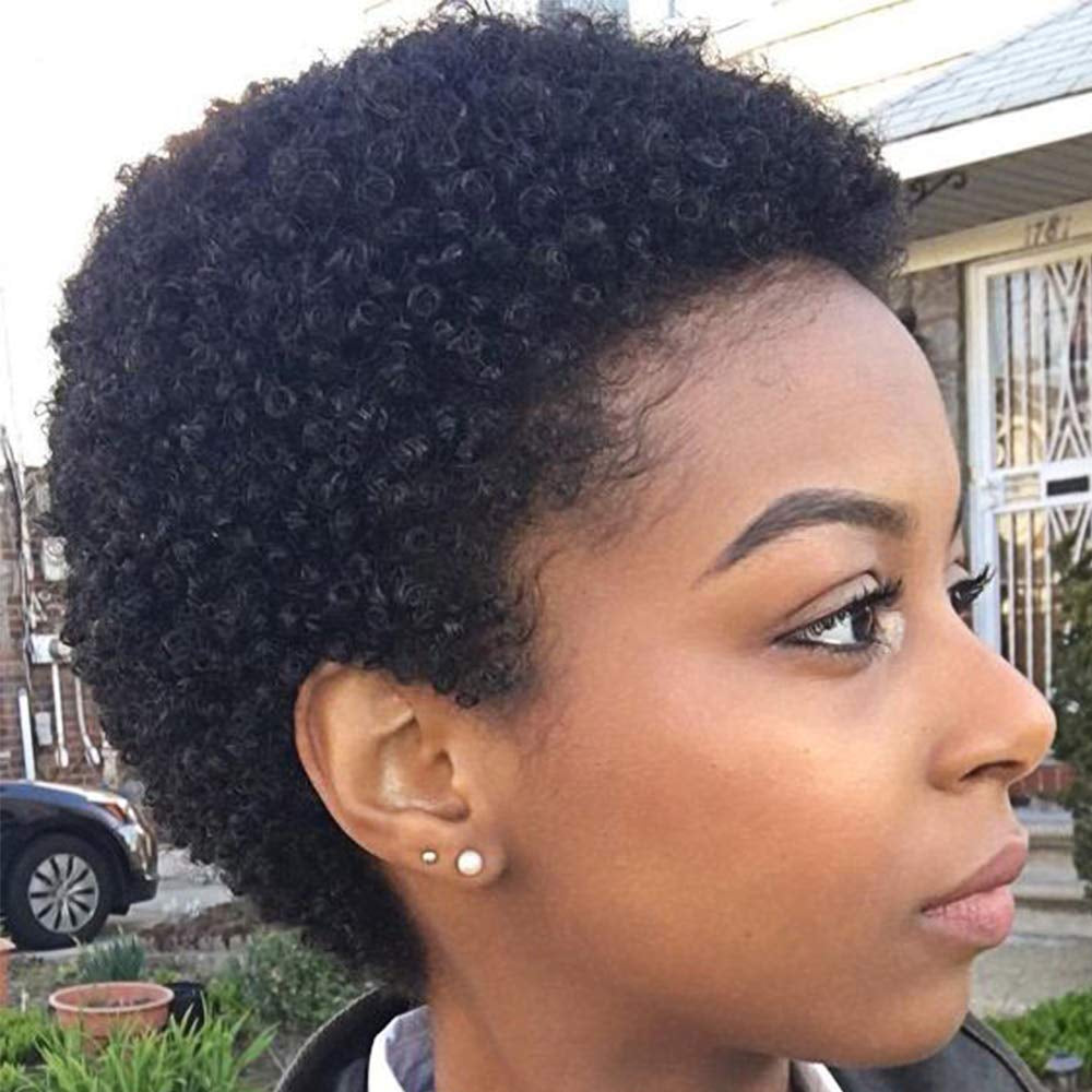Short Afro Kinky Curly Wigs - 100% Human Hair Pixie Cut Wigs, Brazilian Virgin Hair, Natural Color