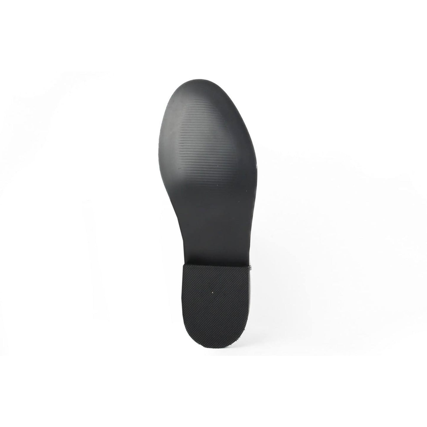 Fashion attitude boots for women sole view, showcasing the textured black rubber bottom design.