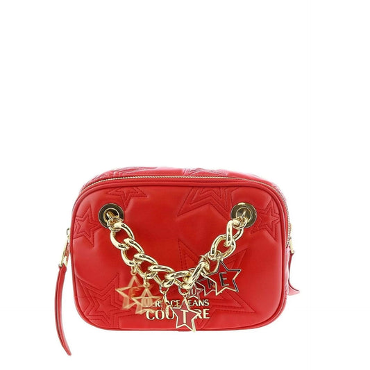 Versace crossbody bags for women in red synthetic material with visible logo and shoulder strap