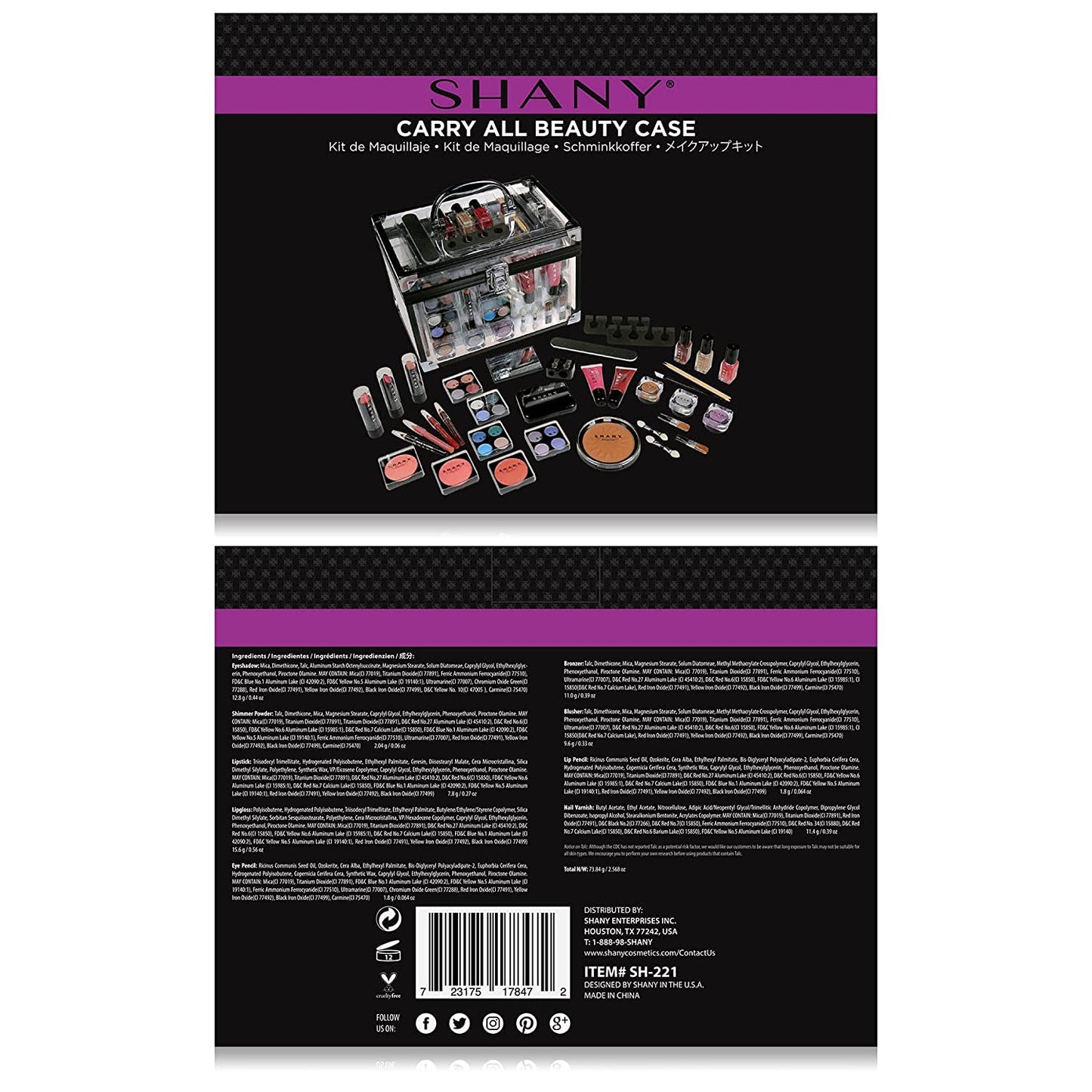 Carry All Trunk Makeup Train Case with Re-Usable Aluminum Beauty Storage Organizer Case. Make up Set with Eye Palettes, Blushes,Face Powders, Manicure, Pedicure and Cosmetics Brushes. GIFT SET