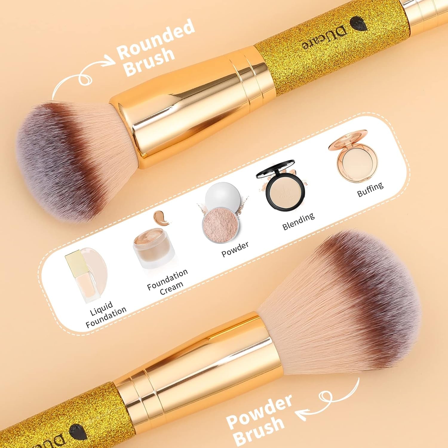 Dual-Ended Cream + Powder Brush,2-In-1 Foundation Makeup Brush for Creating a Gorgeous, Airbrushed-Looking Complexion, Vegan & Cruelty-Free