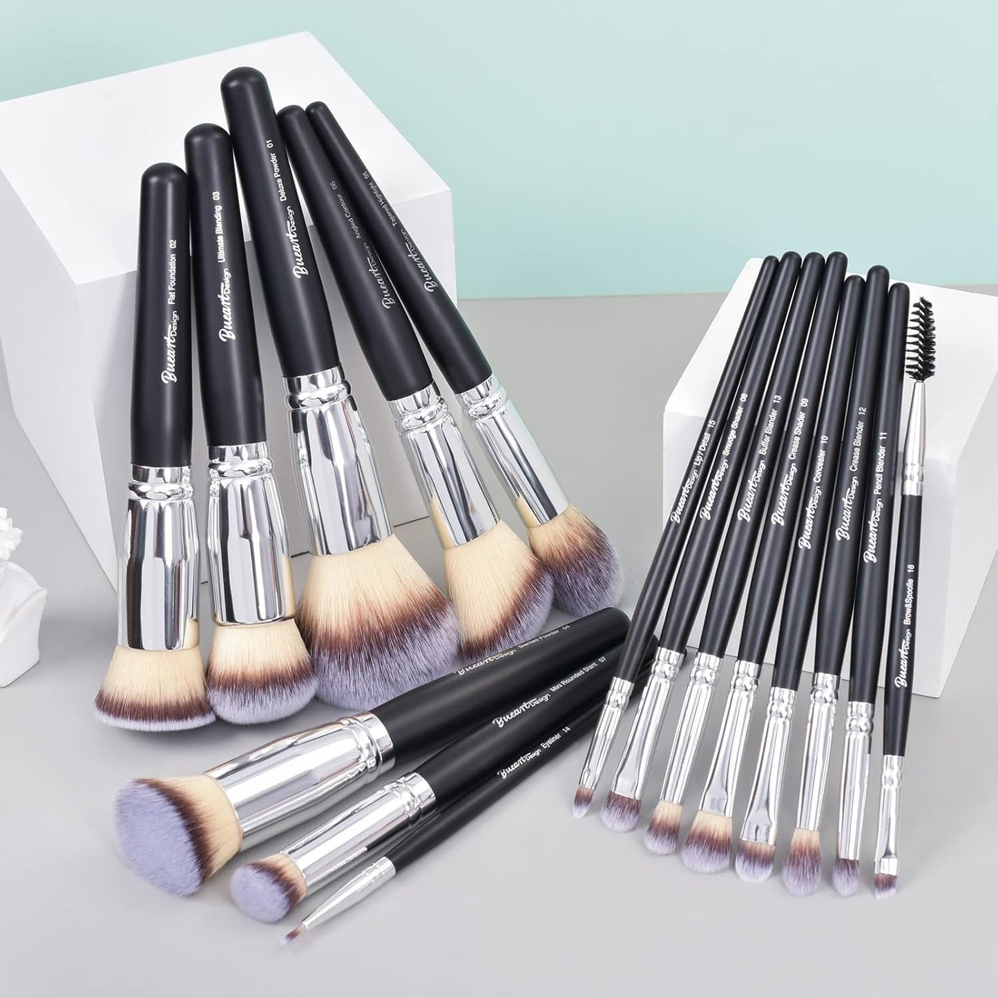 19Pcs ULTRA SOFT Black Labeled Makeup Brushes Set Contains Large Powder Flat Foundation Blending Blush Face Contour Concealers Brush (16Pcs Matte Black S)