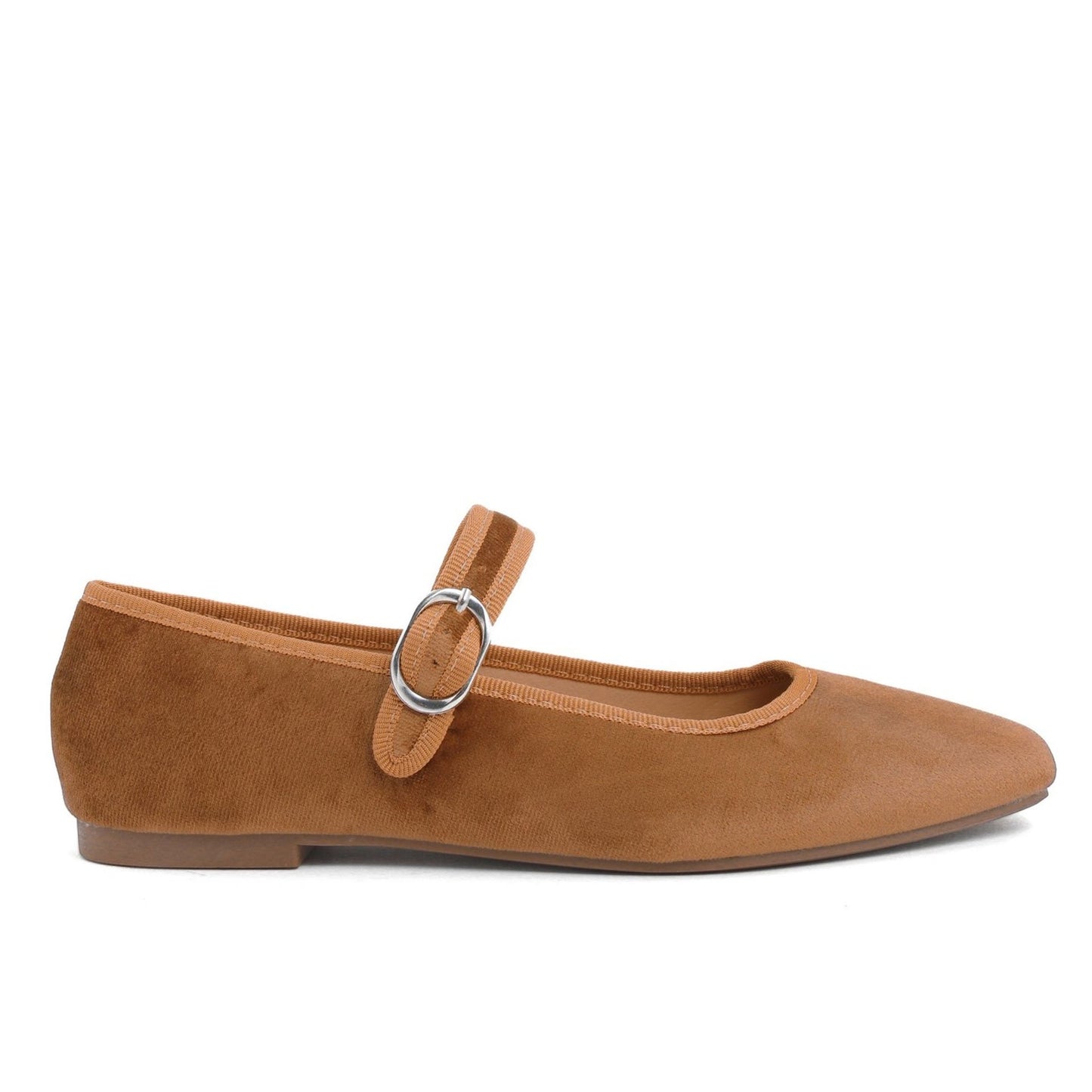 Fashion attitude ballet flats in brown suede with a decorative strap and buckle for women, perfect for stylish looks.