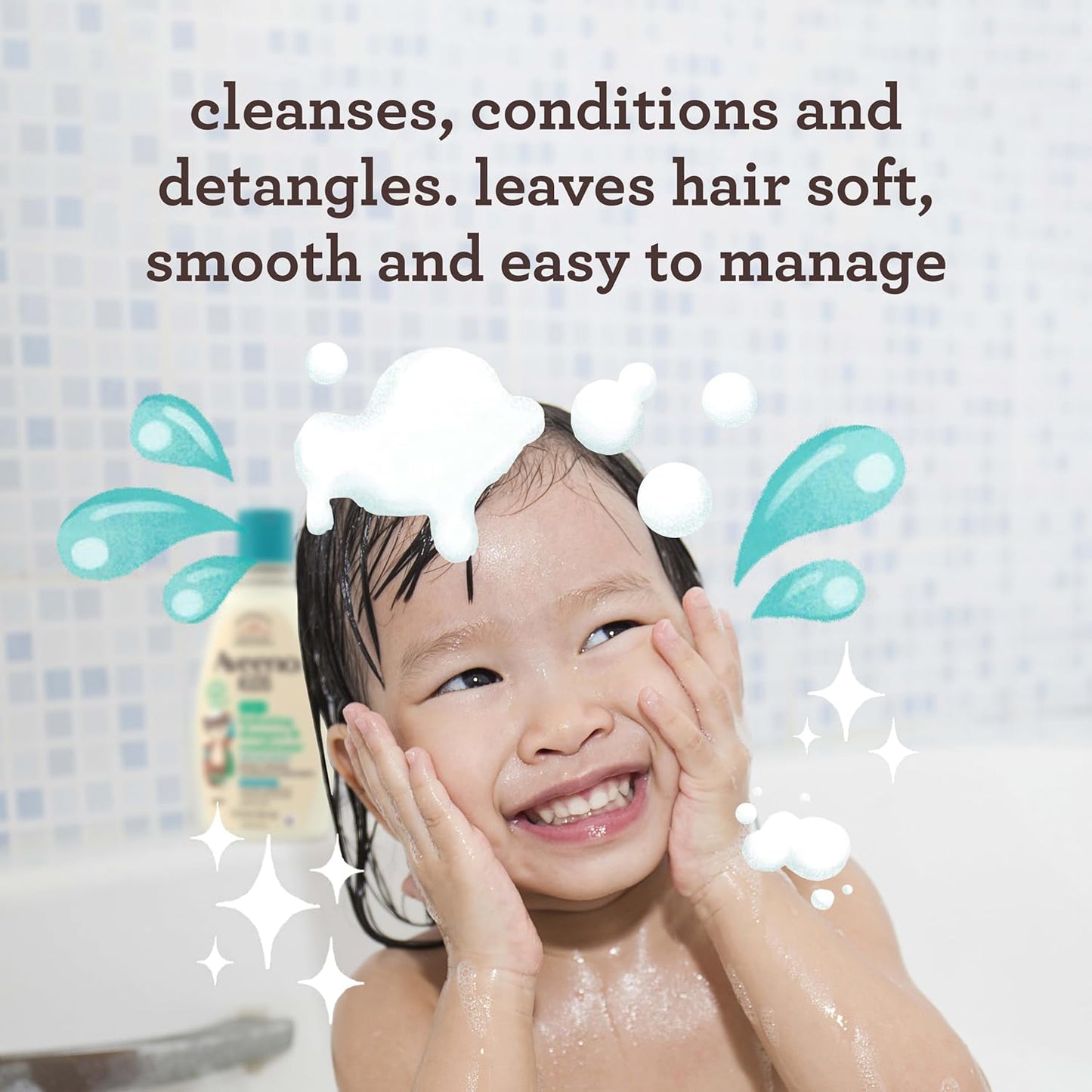 Aveeno Kids Shampoo & Conditioner, Formulated with Oat Extract to Gently Cleanse, Condition & Detangle Kids Hair, for Sensitive Skin and Scalp, Hypoallergenic, 12 Fl Oz