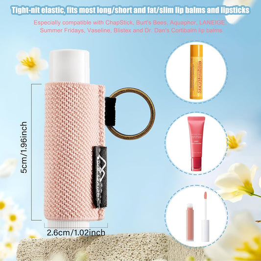 Lip Balm Holder Keychain, Small Christmas Gifts Stocking Stuffers for Teen Girls Women, 3PCS Clip on Lip Gloss Holder Compatible with Chapstick, Burt'S Bees Sleeves Elastic Lipstick Holder