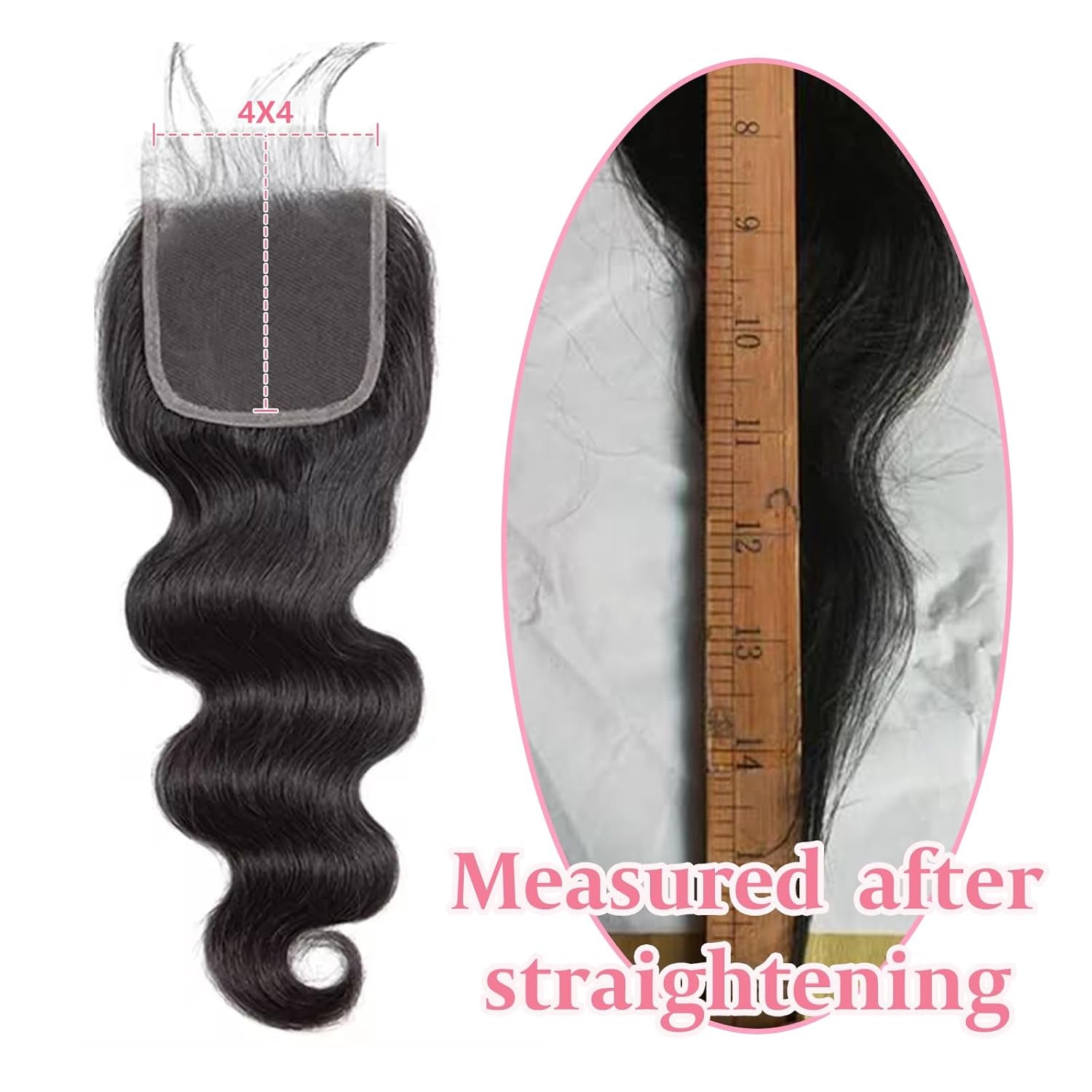 4X4 Lace Closure Human Hair Body Wave HD Lace Closure 8 Inch Free Part 100% Unprocessed Brazilian Virgin Human Hair Extensions for Women 150% Density Pre Plucked with Baby Hair Natural Black Color