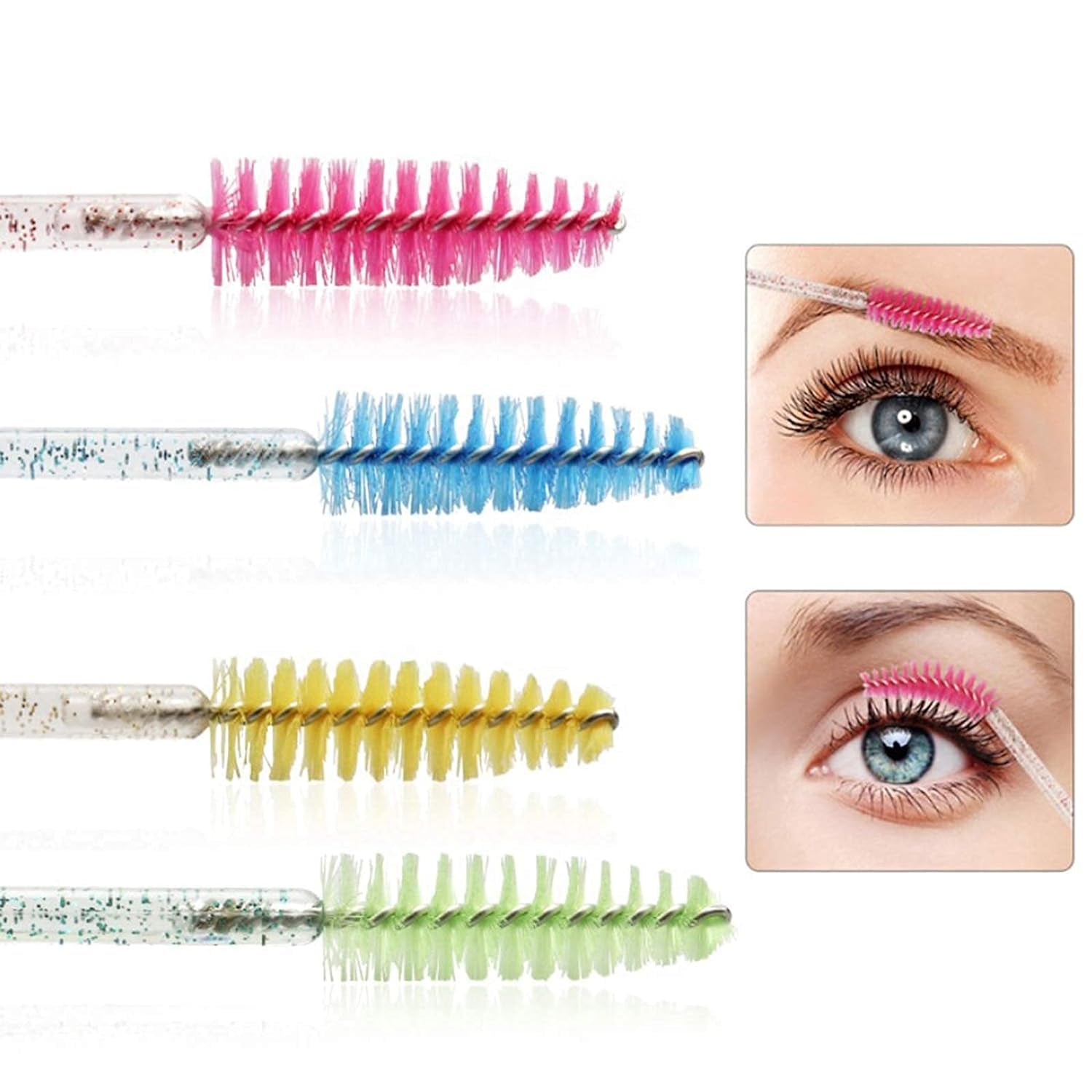 100 Pcs Crystal Eyelash Brush - Glitter Mascara Wands, Spoolies for Eyelash Extensions, Professional Eyebrow Spoolie Brush, Sparkling Makeup Applicator Tool (Crystal Blue)
