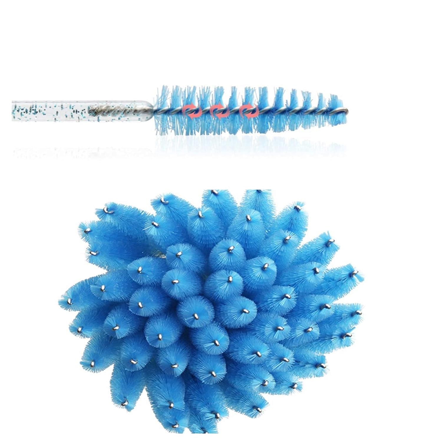 100 Pcs Crystal Eyelash Brush - Glitter Mascara Wands, Spoolies for Eyelash Extensions, Professional Eyebrow Spoolie Brush, Sparkling Makeup Applicator Tool (Crystal Blue)