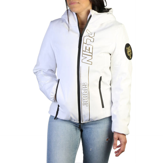 Plein Sport women's jackets in white, featuring hoodie and stylish design, perfect for Fall/Winter season.