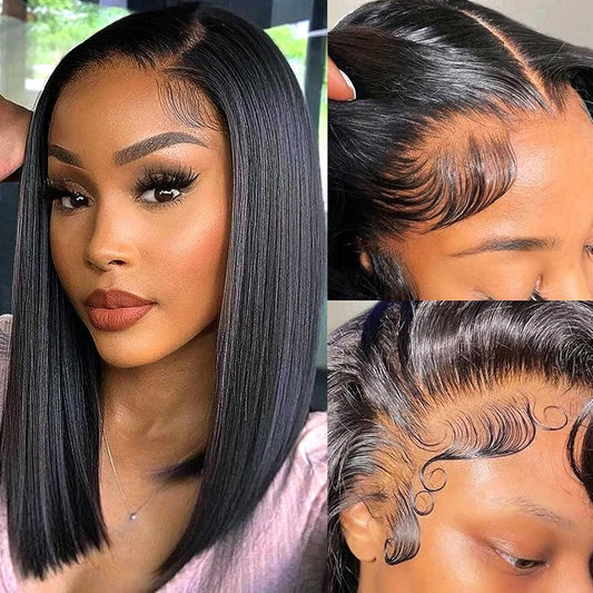 1 of Bob Wig Human Hair 14 Inch Nature Black and 1 of Bob Wig Human Hair 10 Inch Nature Black