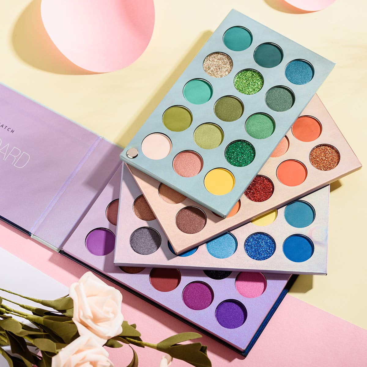60 Colors Eyeshadow Palette, 4 In1 Color Board Makeup Palette Set Highly Pigmented Glitter Metallic Matte Shimmer Natural Ultra Eye Shadow Powder Easy to Blend