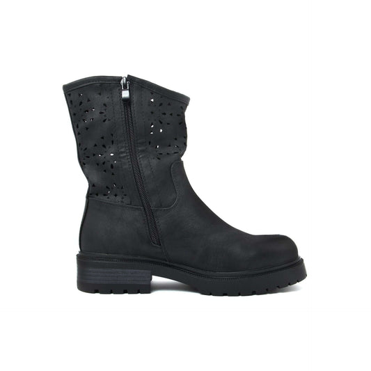 Fashion Attitude Ankle boots featuring a black synthetic upper, rubber sole, and zip detail.
