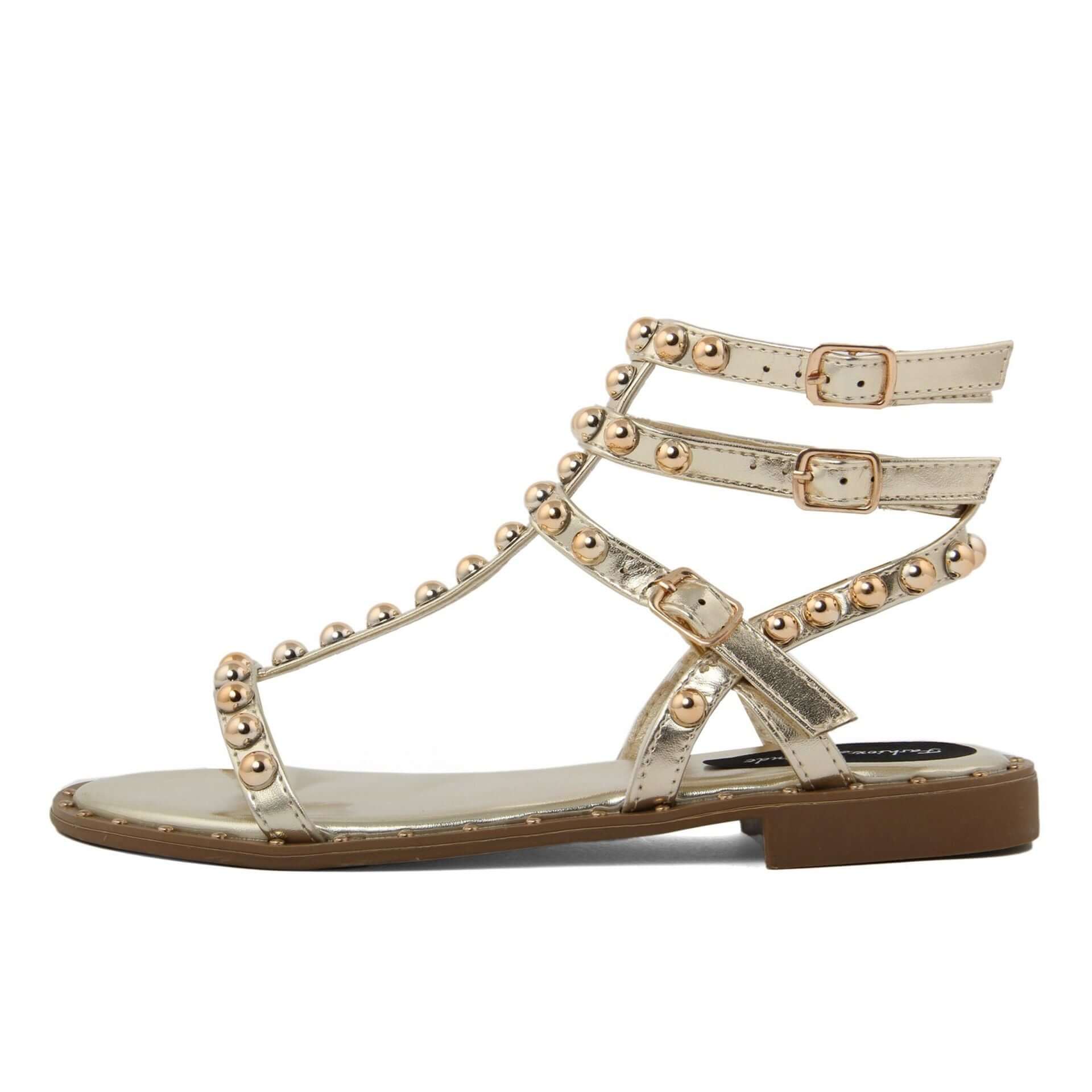 Fashion Attitude Sandals featuring ankle strap, round toe, and decorative studs with a 4 cm heel.