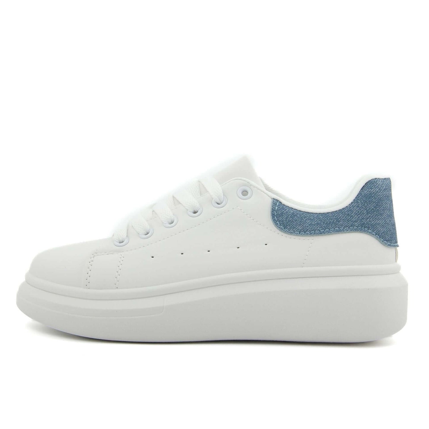 Fashion Attitude Sneakers in white synthetic leather with a denim back, perfect for Spring/Summer wear.