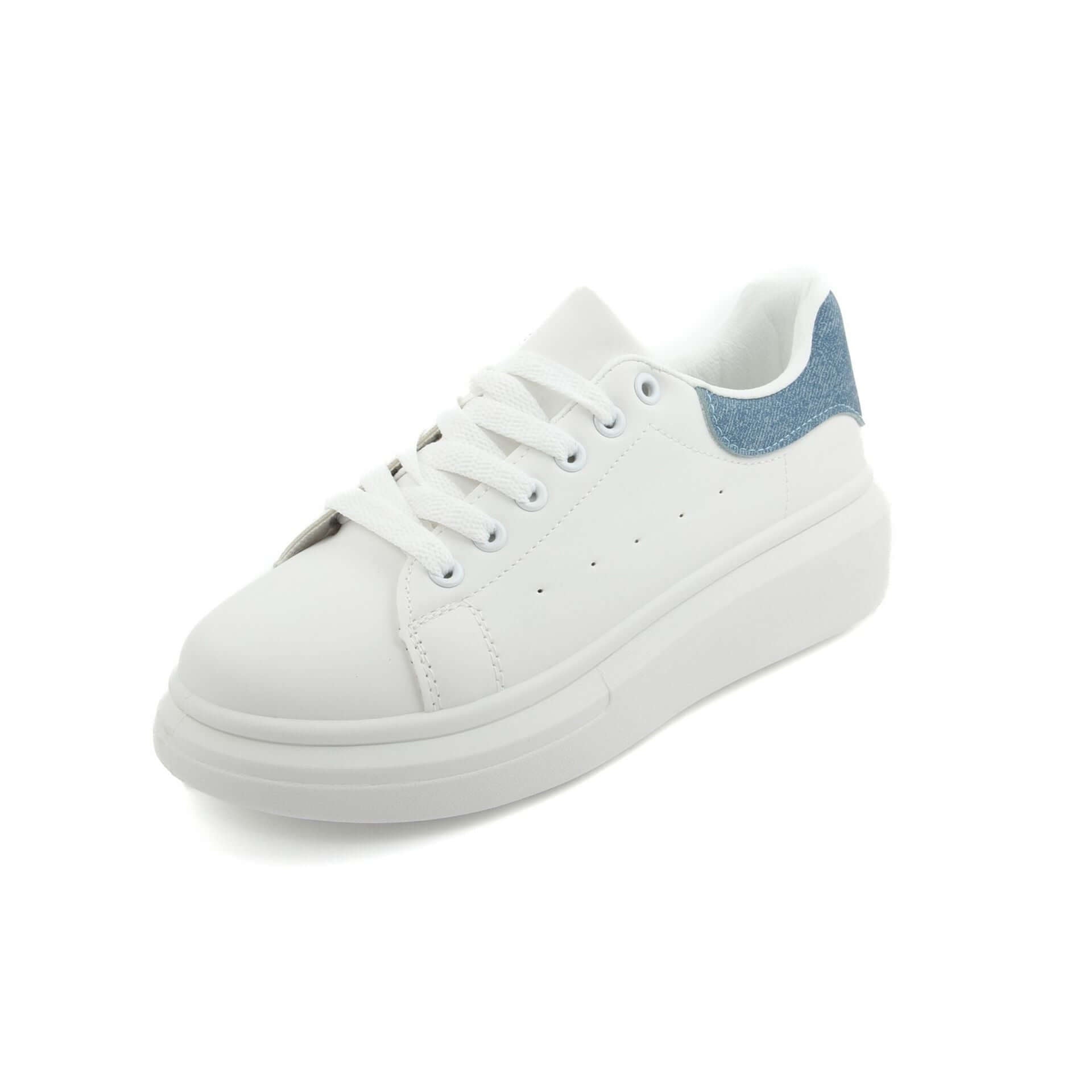 Fashion Attitude Sneakers in white synthetic leather with blue accents and rubber sole.