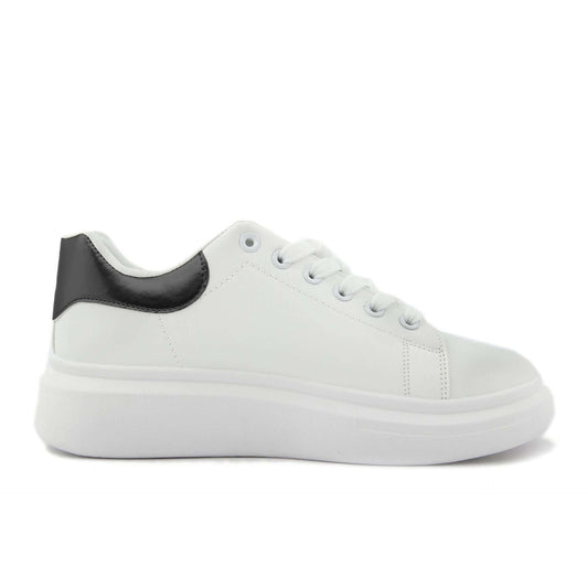 Fashion Attitude Sneakers in white synthetic leather with rubber sole and metal eyelets for women.