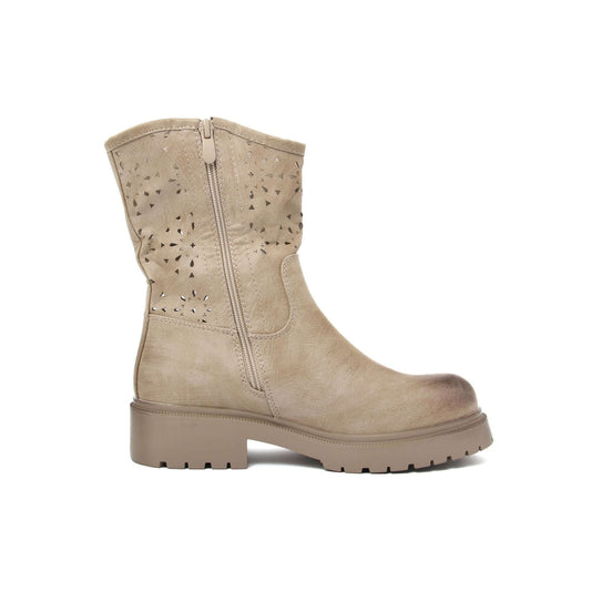 Fashion Attitude Ankle boots in taupe with decorative cutouts and side zipper for women.